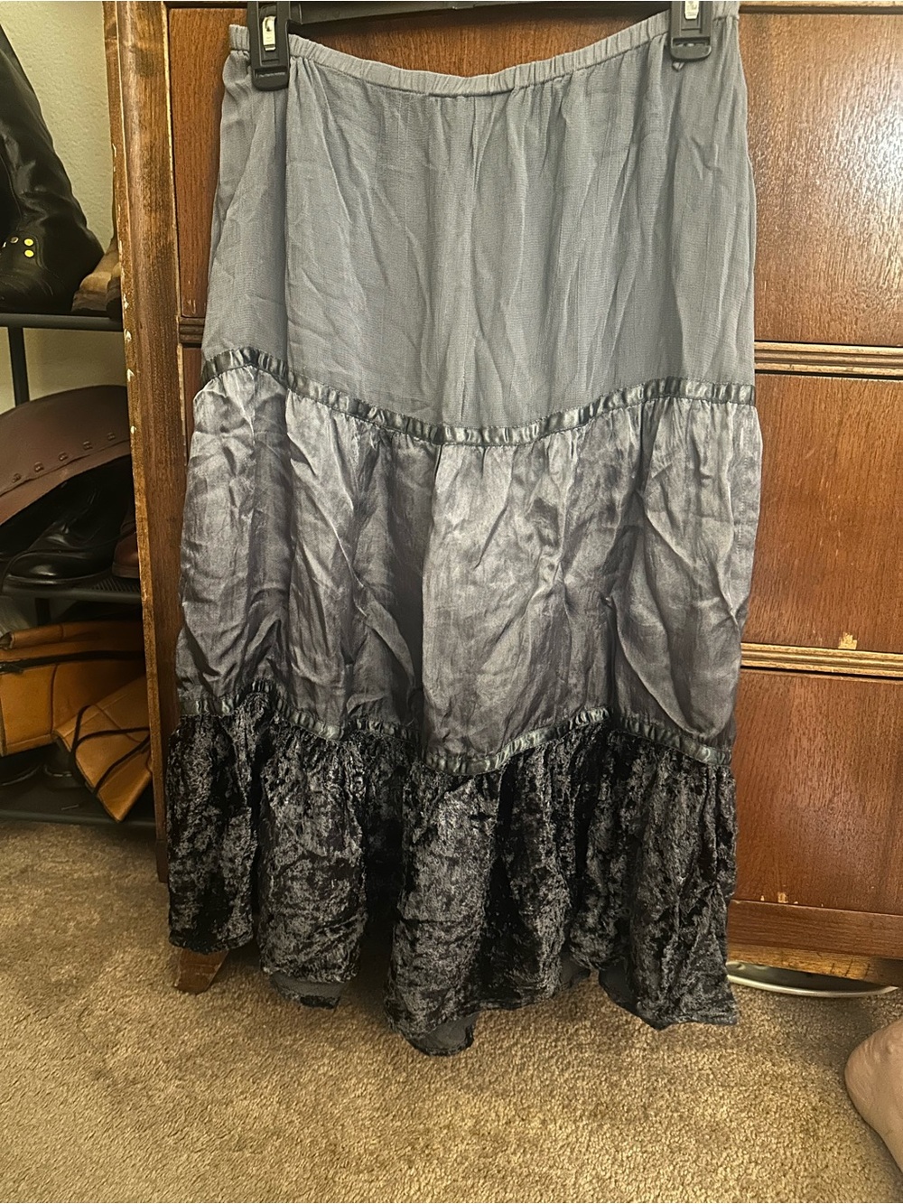 Vintage 00s Grey Ombre Boho Tiered Maxi Skirt π€Large π€ whimsygoth - Picture 4 of 13